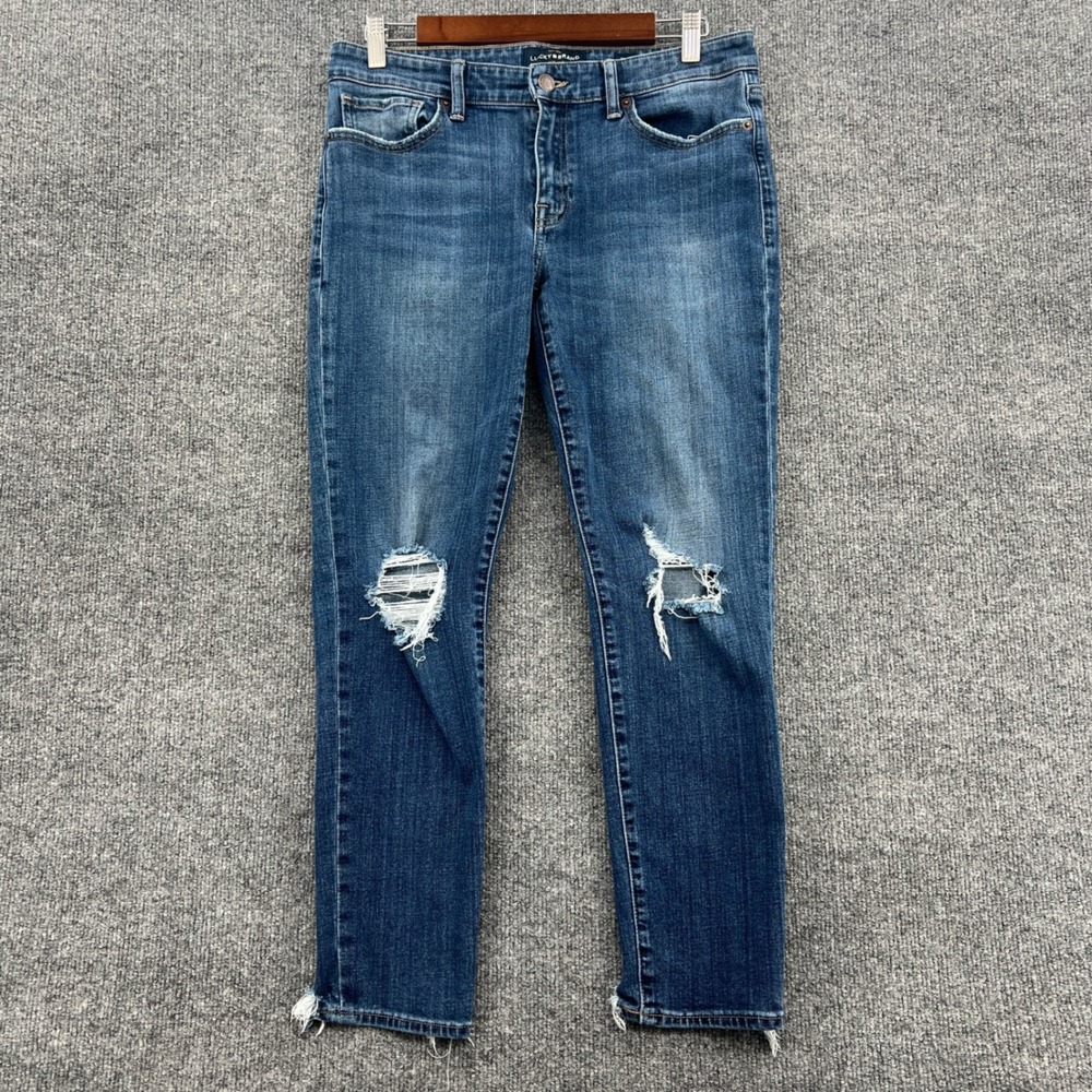 Lucky Brand Stella Skinny Jeans Womens‎ 10/30 Blue Distressed Raw Hem Boho Chic